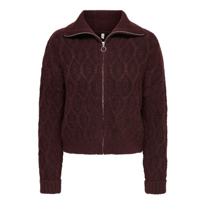 Only Casaco Freja Cable Zip Highneck Knt Decadent Chocolate Silver Zip Only Casaco Freja Cable Zip Highneck Knt Decadent Chocolate Silver Zip