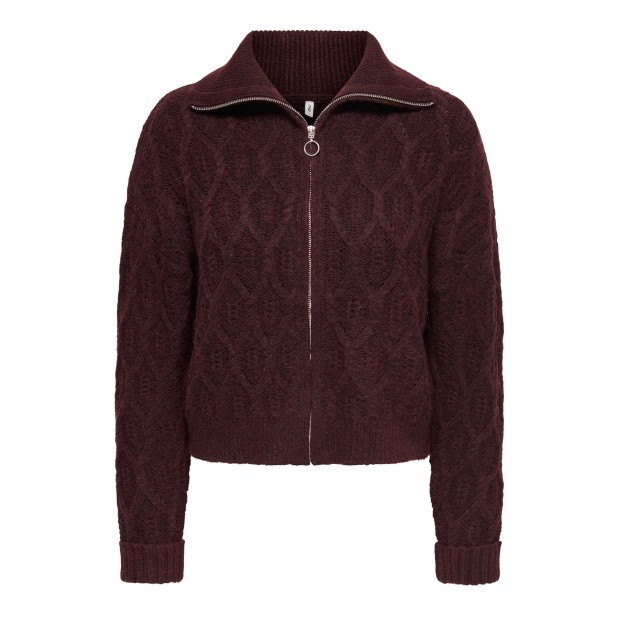 Only Casaco Freja Cable Zip Highneck Knt Decadent Chocolate Silver Zip