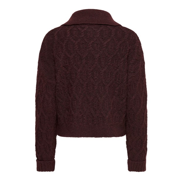 Only Casaco Freja Cable Zip Highneck Knt Decadent Chocolate Silver Zip
