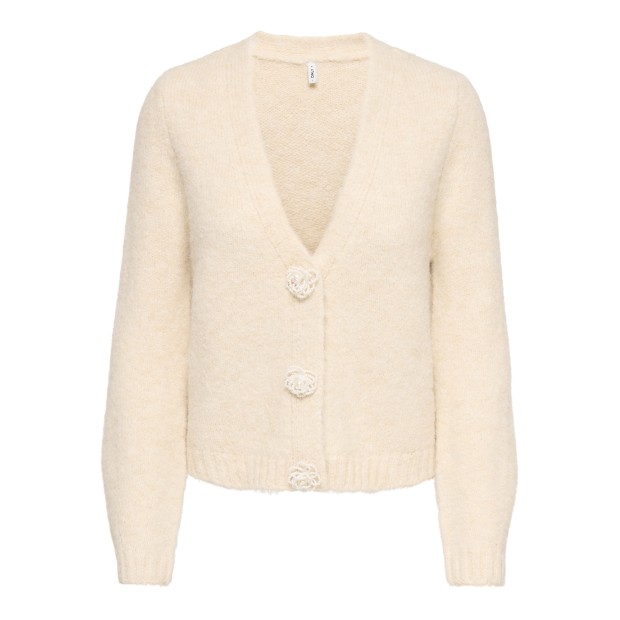 Only Casaco Zaggie Button V-neck Knt Birch Pearl Flower Button