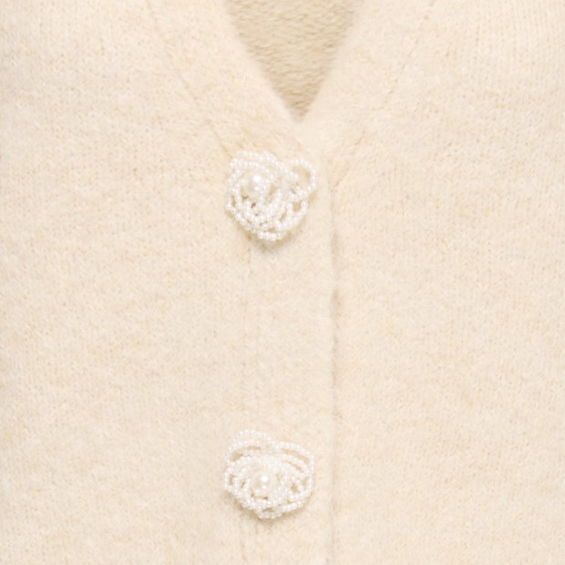 Only Casaco Zaggie Button V-neck Knt Birch Pearl Flower Button