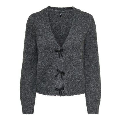 Only Casaco Zaggie Button V-neck Knt Dark Grey Melange Pearl Bow Button Only Casaco Zaggie Button V-neck Knt Dark Grey Melange Pearl Bow Button