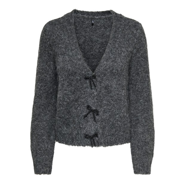 Only Casaco Zaggie Button V-neck Knt Dark Grey Melange Pearl Bow Button