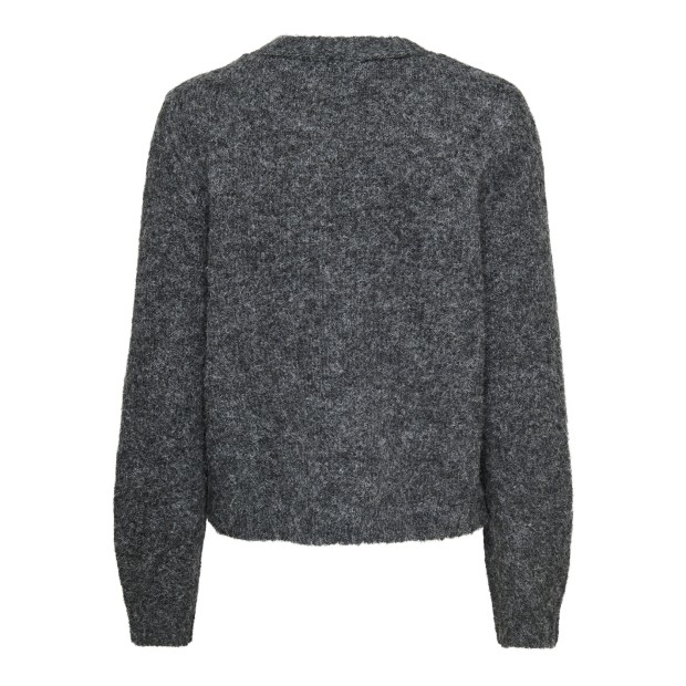 Only Casaco Zaggie Button V-neck Knt Dark Grey Melange Pearl Bow Button