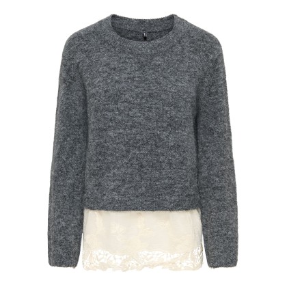 Only Camisola Miggie Lace Mix O-neck Knt Dark Grey Melange Birch Lace Only Camisola Miggie Lace Mix O-neck Knt Dark Grey Melange Birch Lace