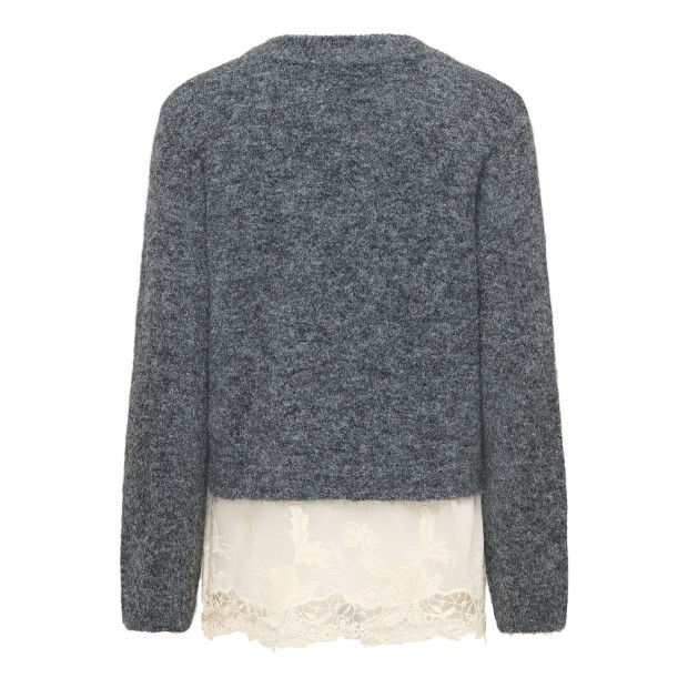 Only Camisola Miggie Lace Mix O-neck Knt Dark Grey Melange Birch Lace