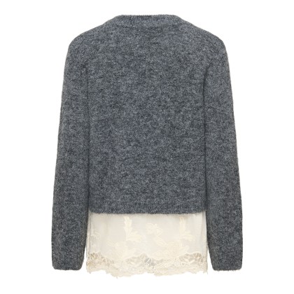 Only Camisola Miggie Lace Mix O-neck Knt Dark Grey Melange Birch Lace Only Camisola Miggie Lace Mix O-neck Knt Dark Grey Melange Birch Lace