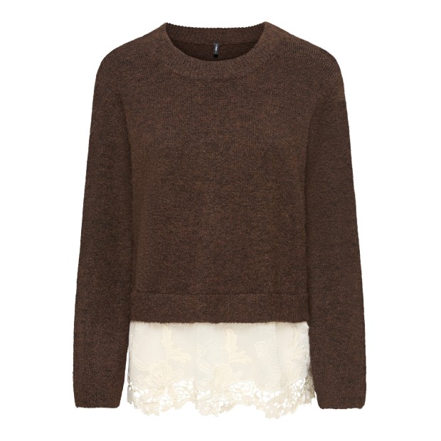 Only Camisola Miggie Lace Mix O-neck Knt Delicioso Mel/birch Lace