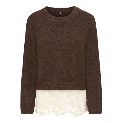 Only Camisola Miggie Lace Mix O-neck Knt Delicioso Mel/birch Lace Only Camisola Miggie Lace Mix O-neck Knt Delicioso Mel/birch Lace