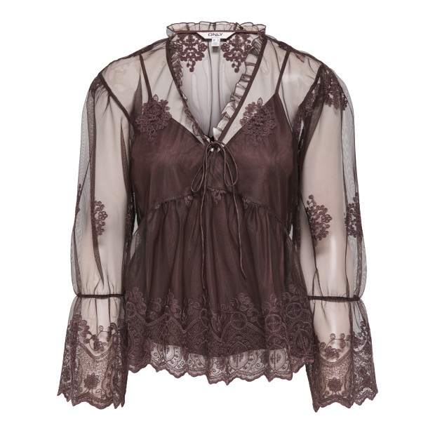 Only Blusa Camy Mesh Black Coffee