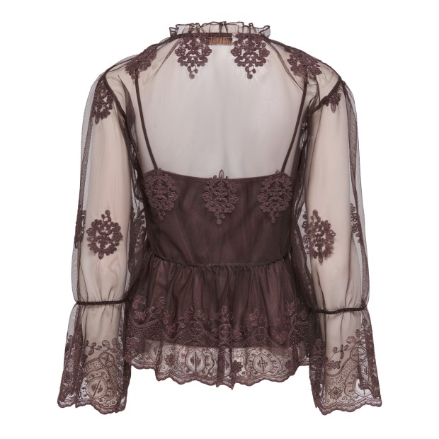 Only Blusa Camy Mesh Black Coffee
