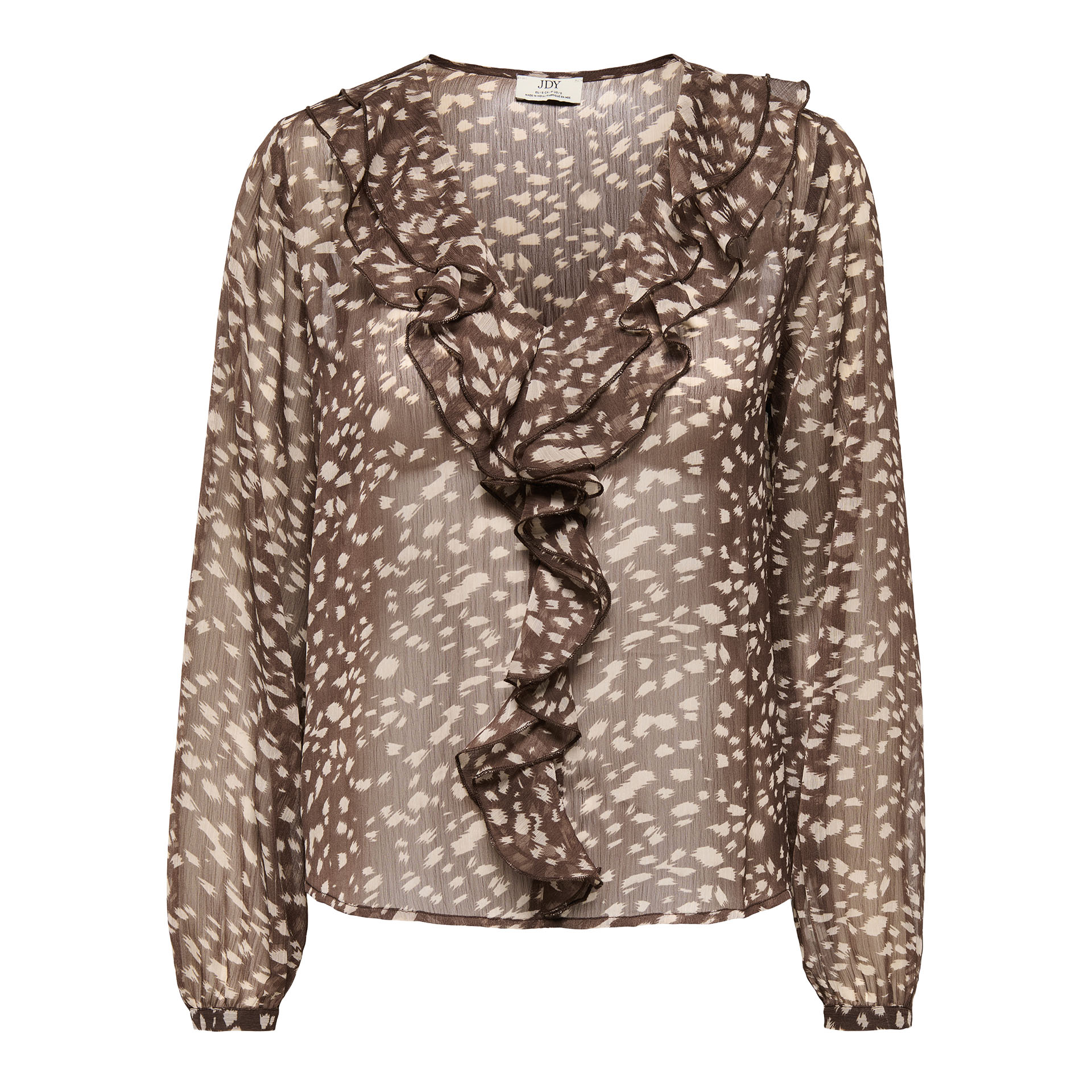 JDY Blusa Sandra Frill Sassafras Chateau Gray Animal Print