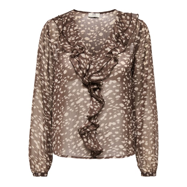 JDY Blusa Sandra Frill Sassafras Chateau Gray Animal Print