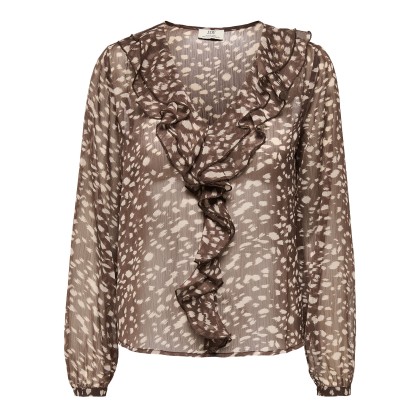 JDY Blusa Sandra Frill Sassafras Chateau Gray Animal Print JDY Blusa Sandra Frill Sassafras Chateau Gray Animal Print