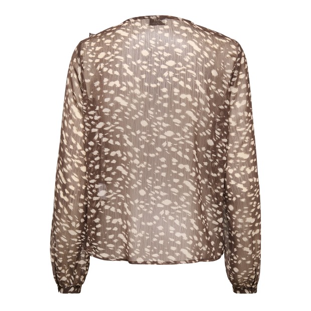 JDY Blusa Sandra Frill Sassafras Chateau Gray Animal Print