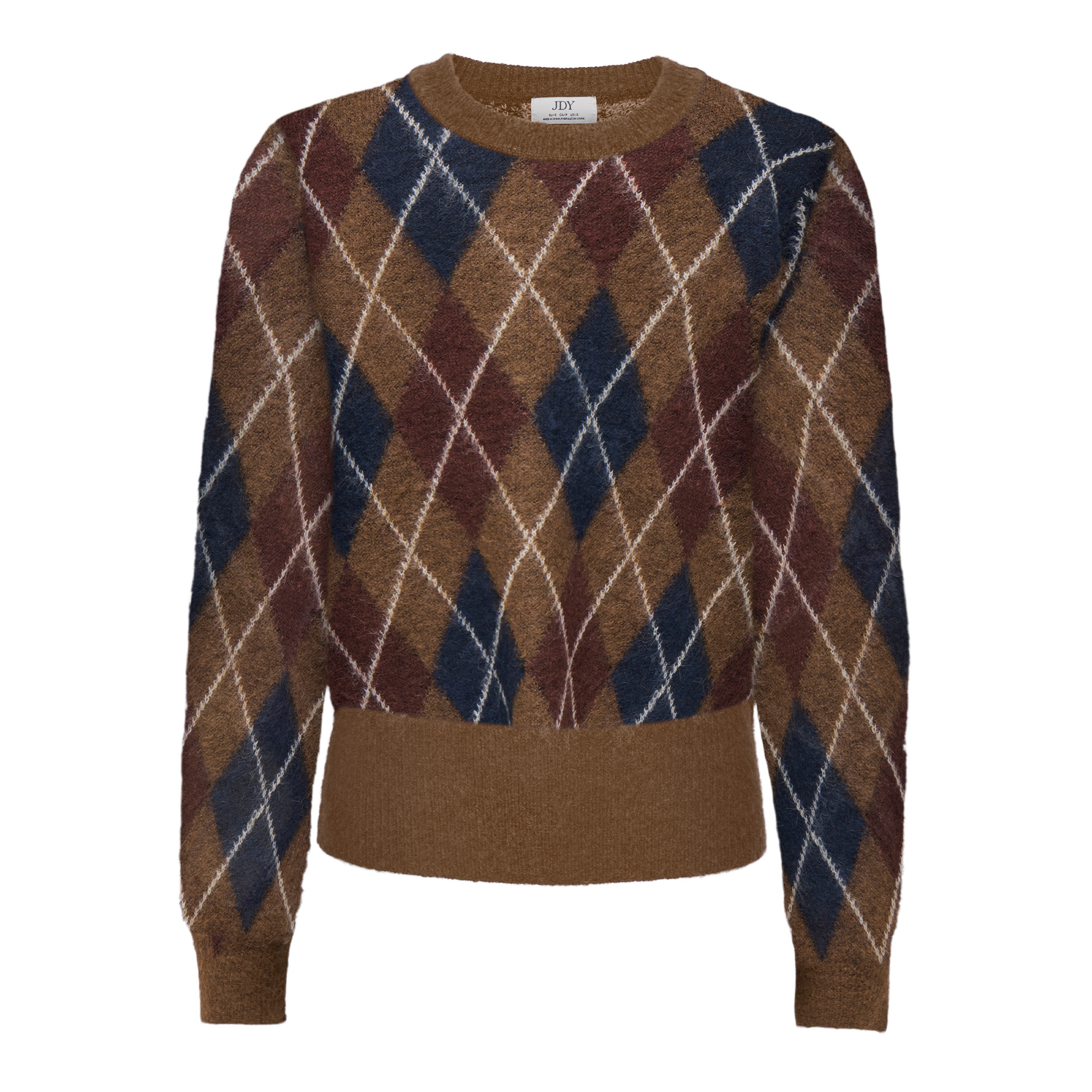 JDY Camisola Reese O-neck Argyle Knt Bison W. Rum Raisin/ Black Iris