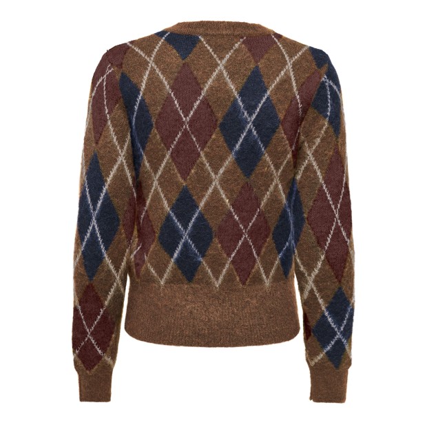 JDY Camisola Reese O-neck Argyle Knt Bison W. Rum Raisin/ Black Iris
