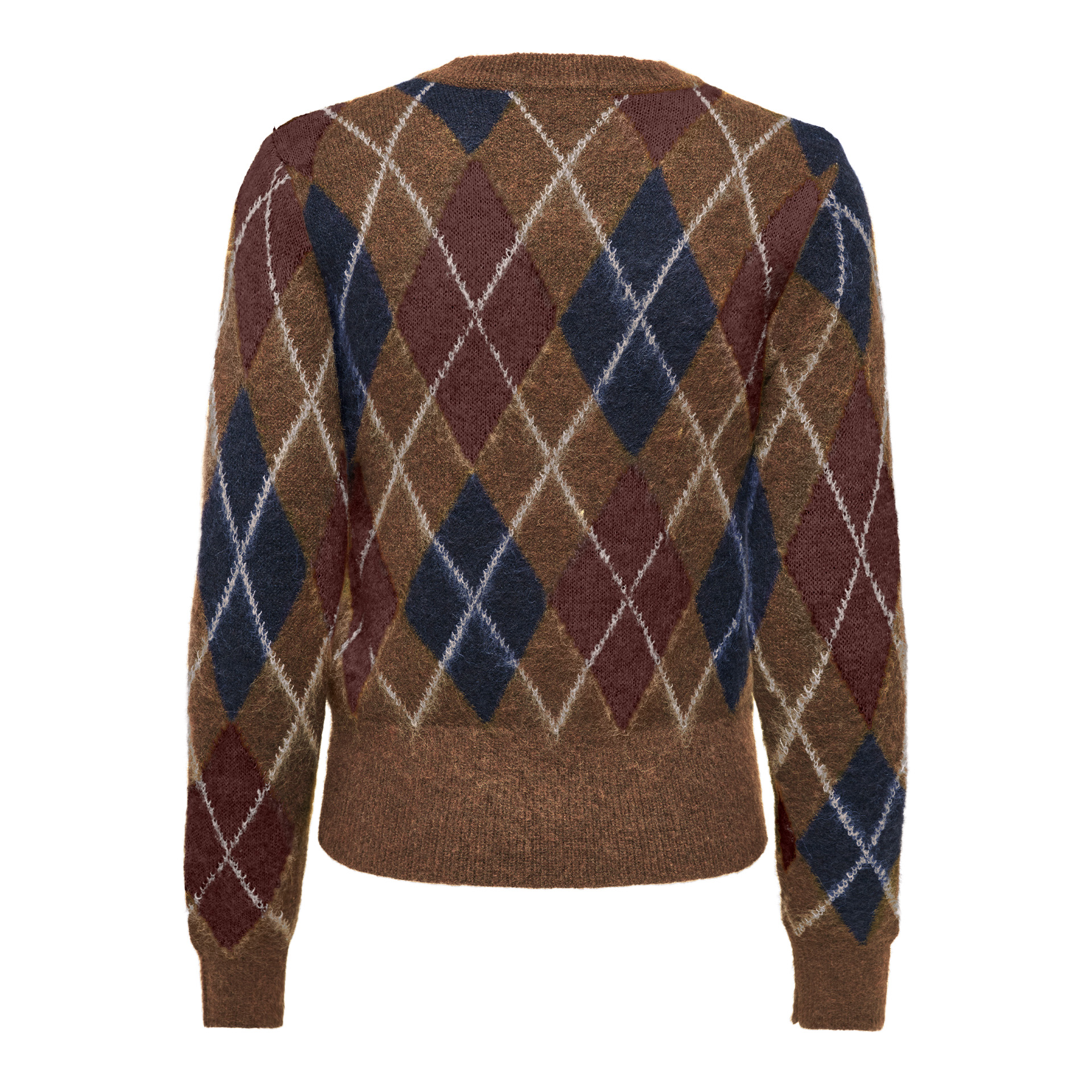 JDY Camisola Reese O-neck Argyle Knt Bison W. Rum Raisin/ Black Iris