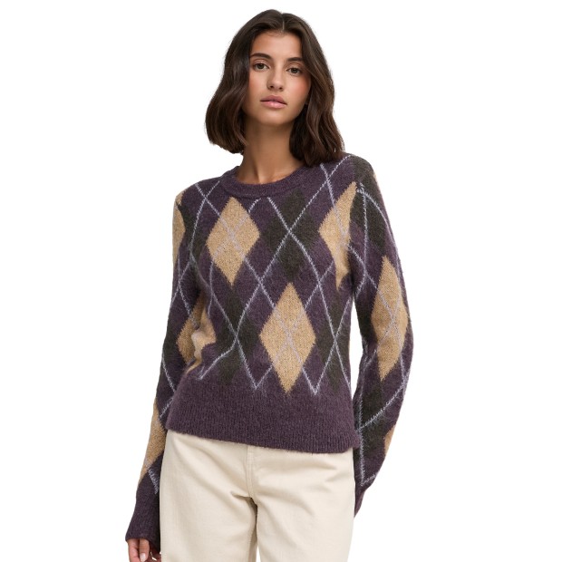 JDY Camisola Reese O-neck Argyle Knt Plum Perfect W. Chocolate Torte