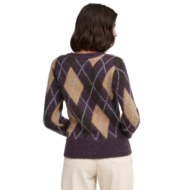 JDY Camisola Reese O-neck Argyle Knt Plum Perfect W. Chocolate Torte