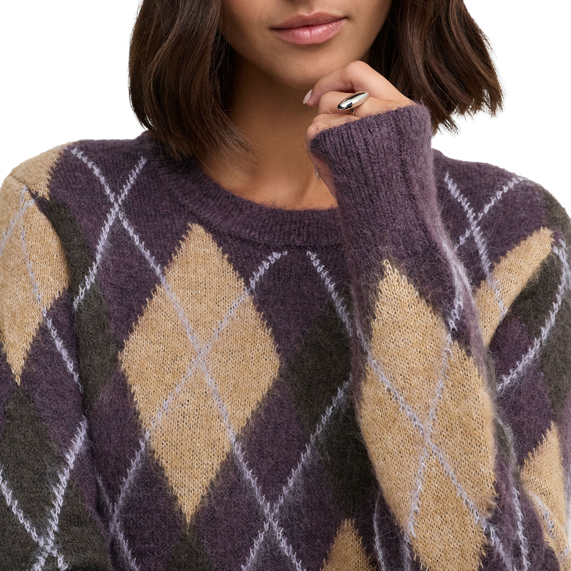 JDY Camisola Reese O-neck Argyle Knt Plum Perfect W. Chocolate Torte