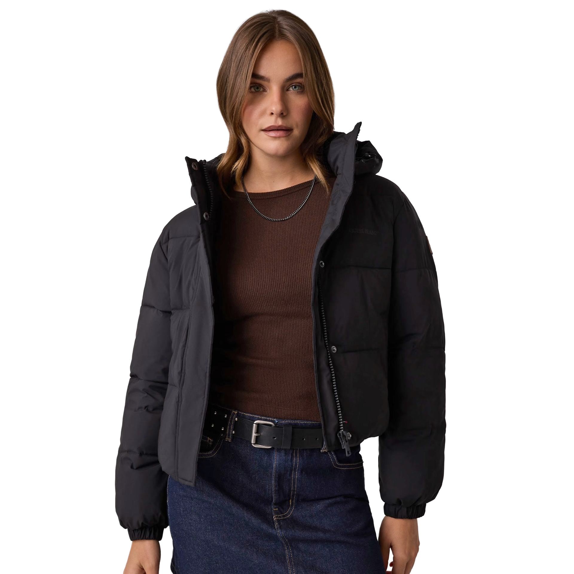 Guess Casaco Cropped Puffer Jet Black A996