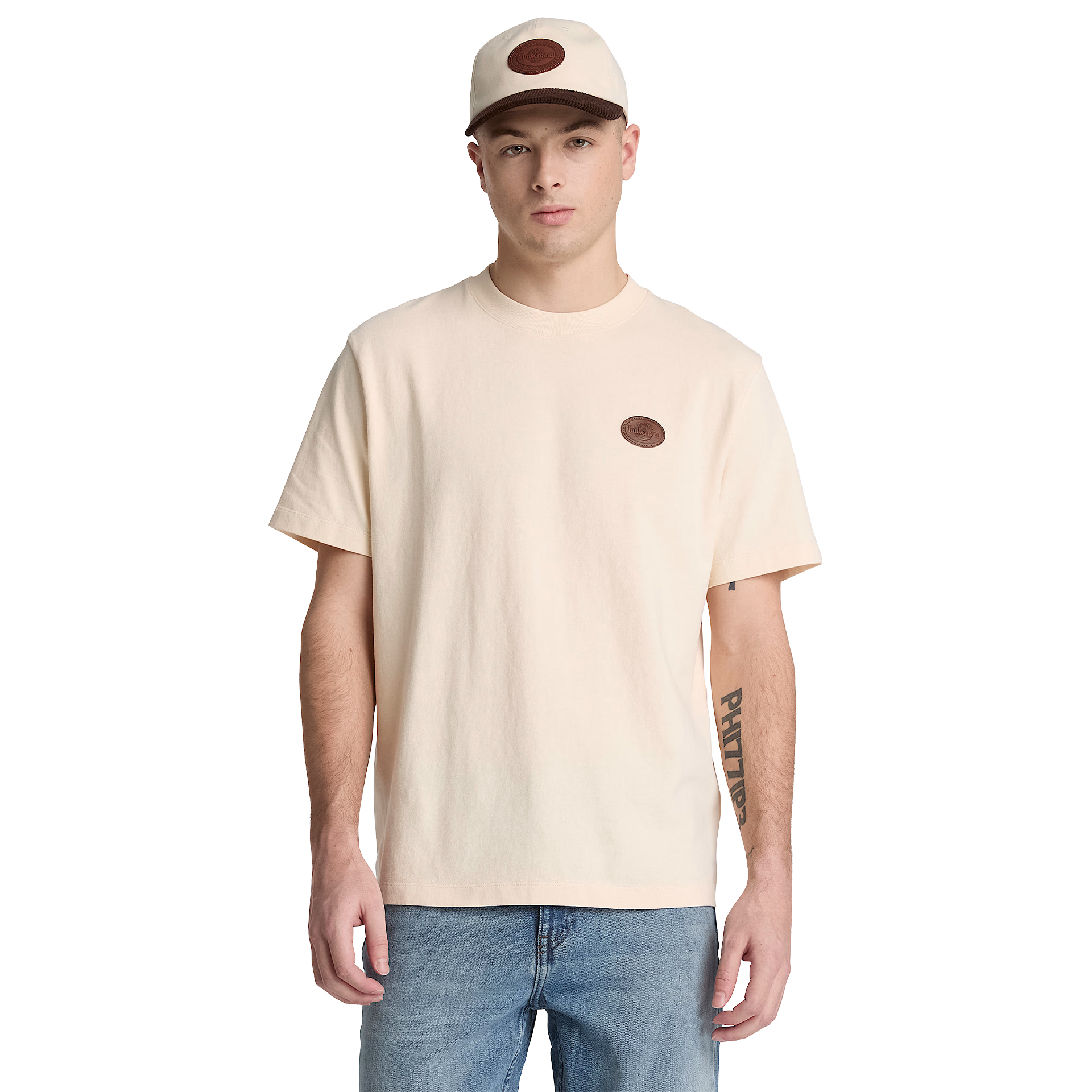 Timberland T-shirt Leather Badge White Smoke