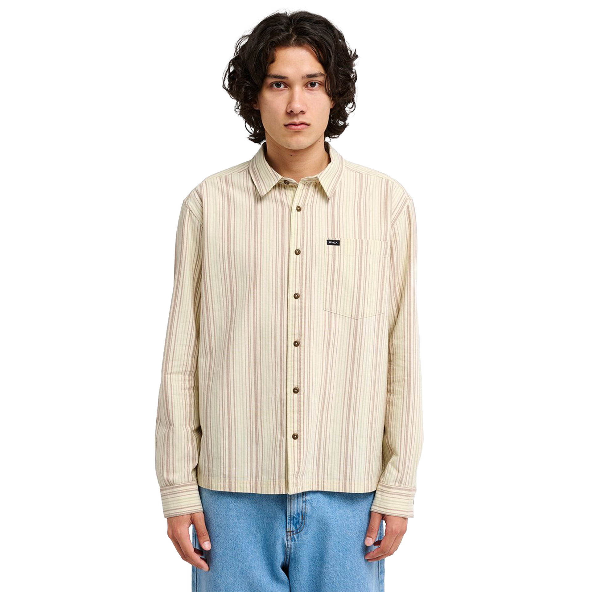 Rvca Camisa Ls Harry Stripe Khaki