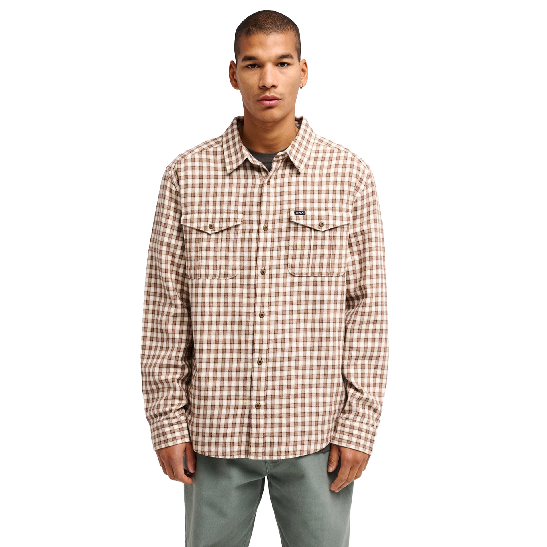 Rvca Camisa Ls Hugues Micro Check Bombay Brown