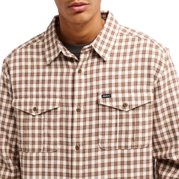 Rvca Camisa Ls Hugues Micro Check Bombay Brown
