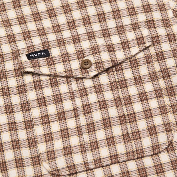 Rvca Camisa Ls Hugues Micro Check Bombay Brown