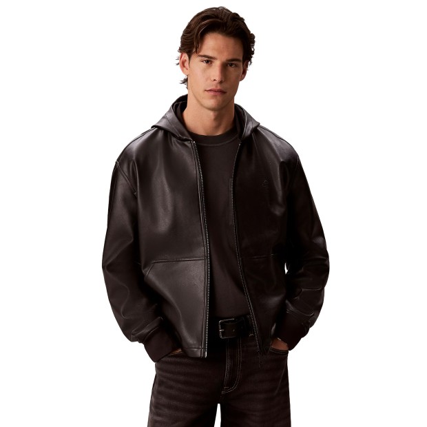 Calvin Klein Casaco Faux Leather Zip Up Black