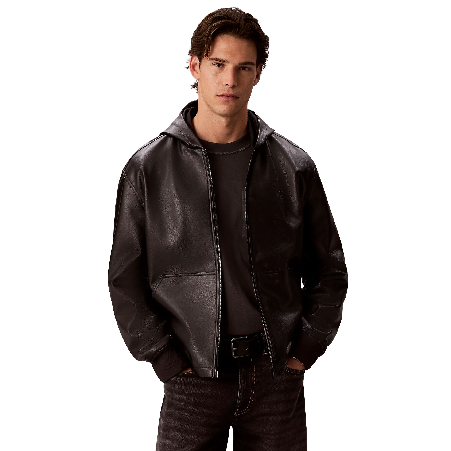 Calvin Klein Casaco Faux Leather Zip Up Black