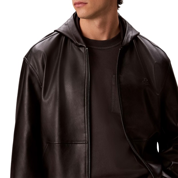 Calvin Klein Casaco Faux Leather Zip Up Black