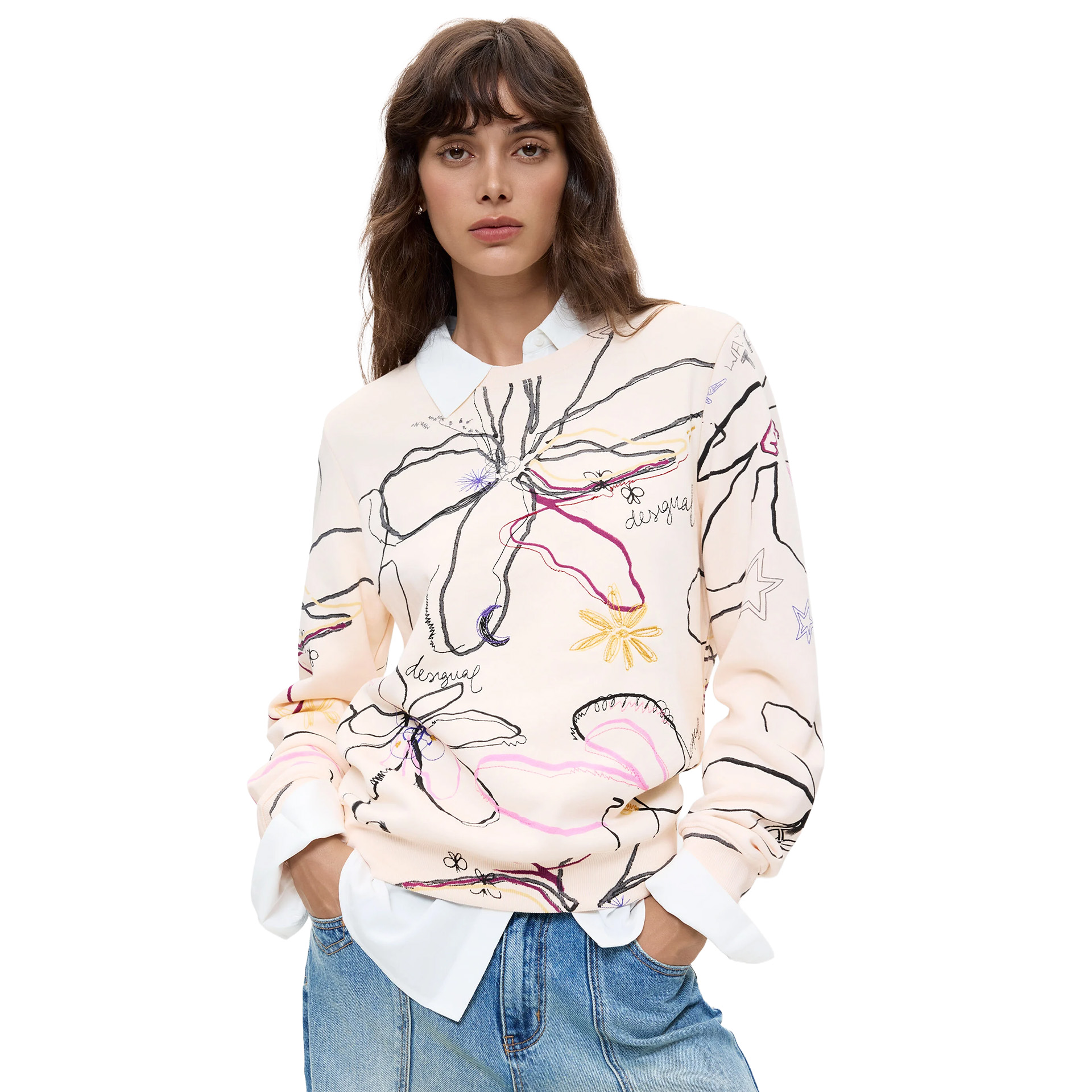 Desigual Sweat Flower Blanco