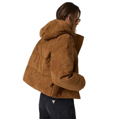 Guess Casaco Faux Suede Cropped Puffer Brown Guess Casaco Faux Suede Cropped Puffer Brown