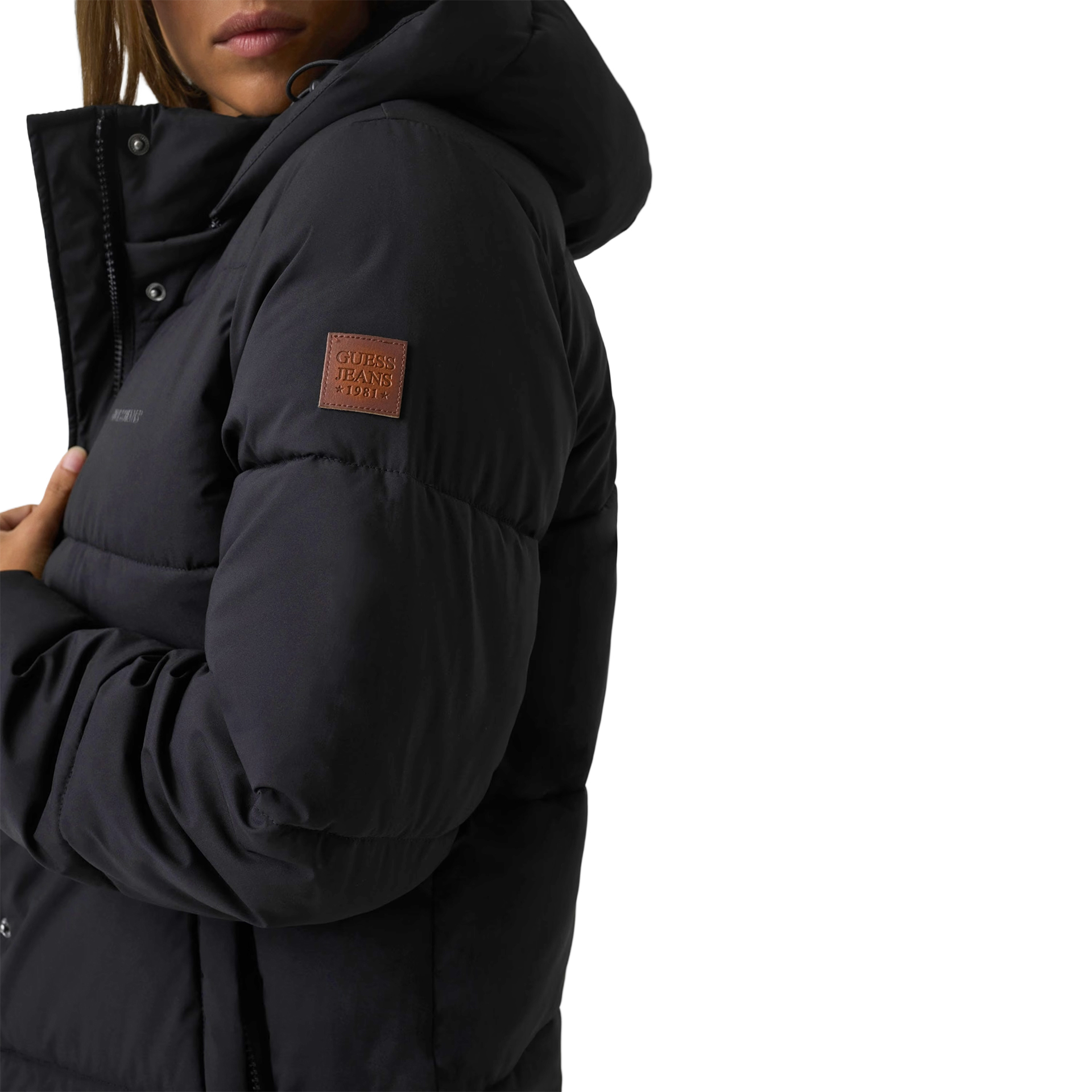 Guess Casaco Mid Length Puffer Jet Black A996