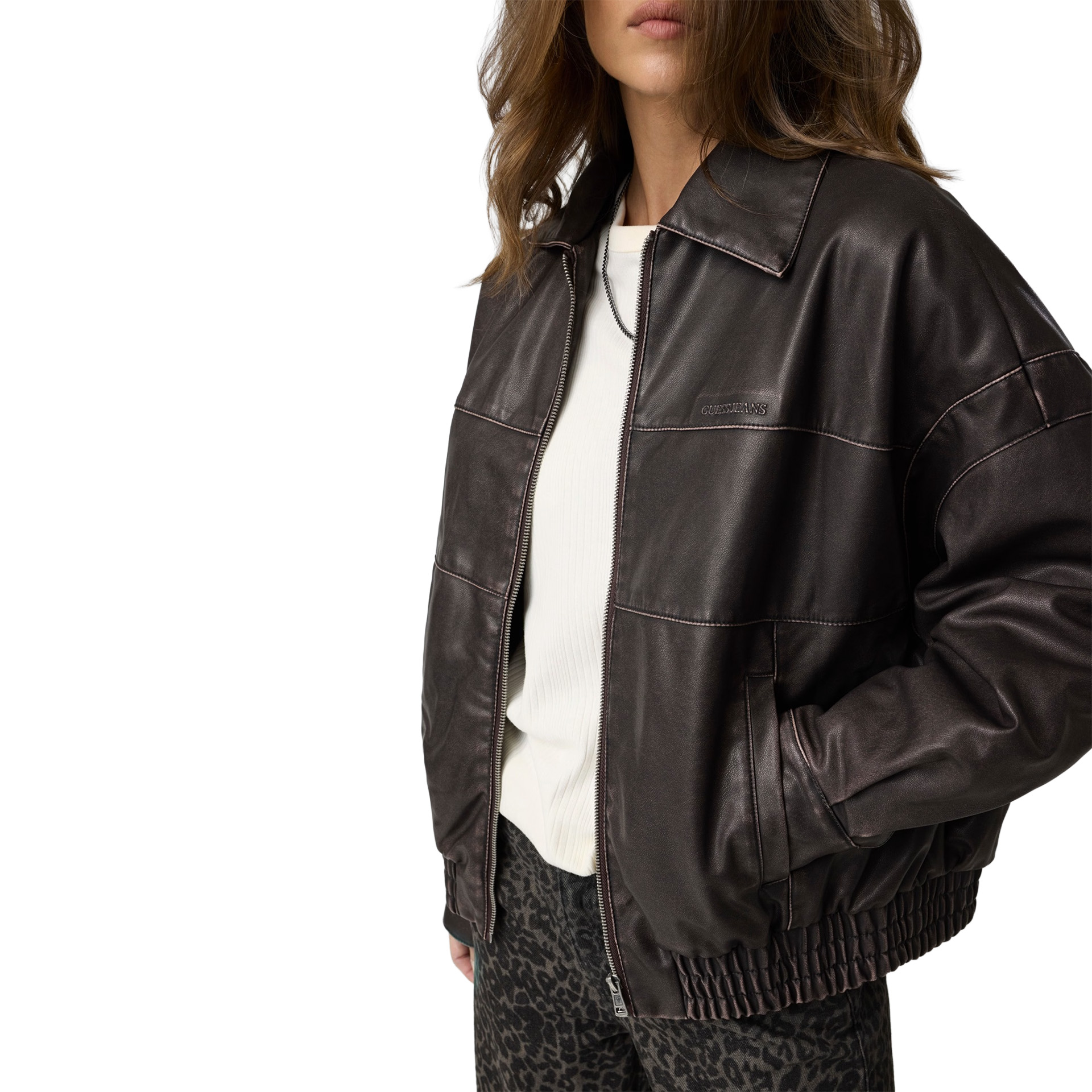 Guess Casaco Faux Leather Star Bark Brown Multi