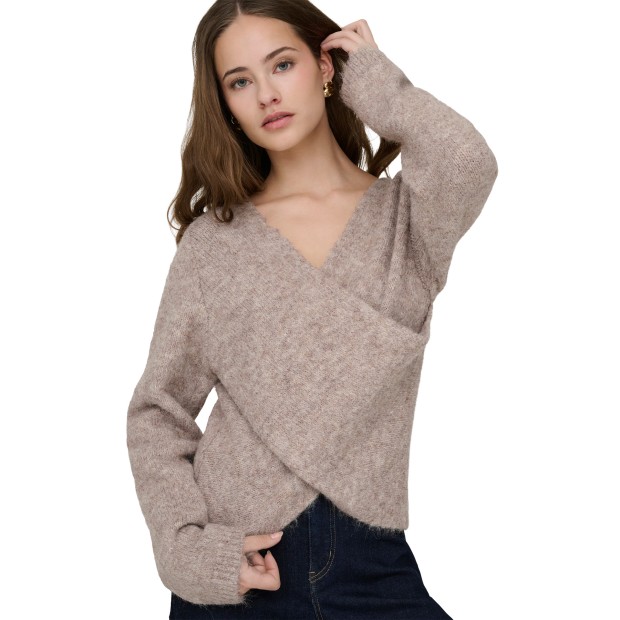 Only Camisola Zaggie V-neck Reversib Knt Humus Melange