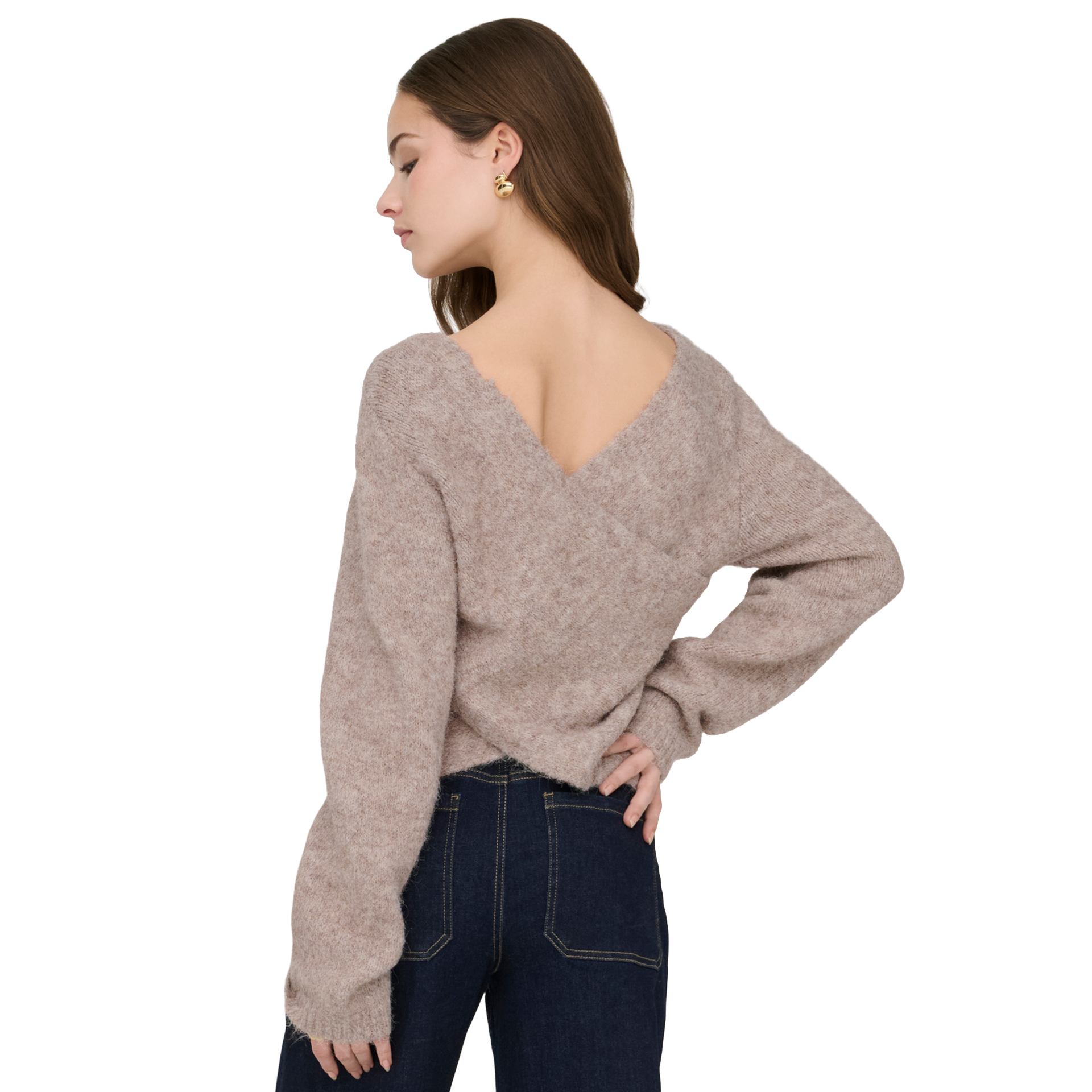 Only Camisola Zaggie V-neck Reversib Knt Humus Melange