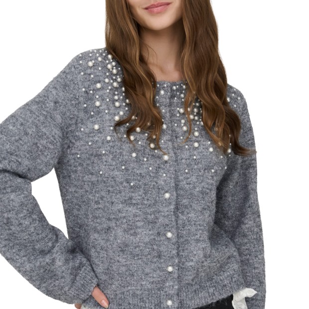 Only Casaco Miggie O-neck Pearl Cardi Knt Medium Grey Melange Fmop