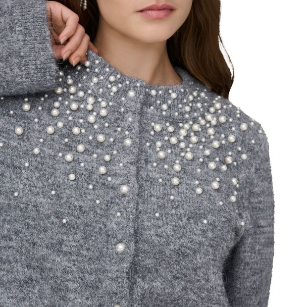 Only Casaco Miggie O-neck Pearl Cardi Knt Medium Grey Melange Fmop