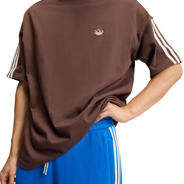 adidas Originals T-shirt Adisignature 3 Stripes Dark Brown / Off White