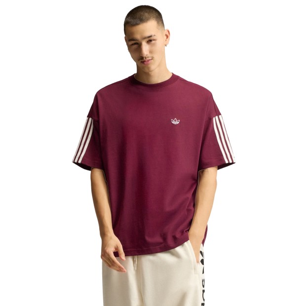 adidas Originals T-shirt Adisignature 3 Stripes Team Maroon / Off White