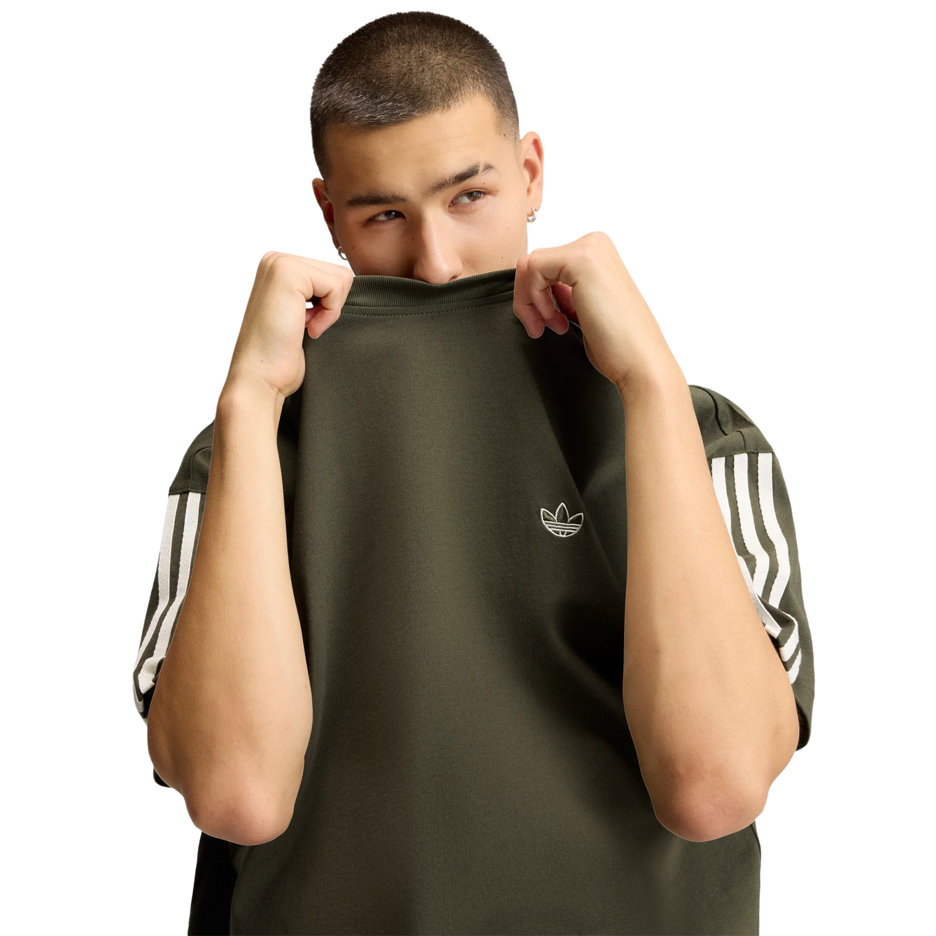 adidas Originals T-shirt Adisignature 3 Stripes Olive Five / Off White